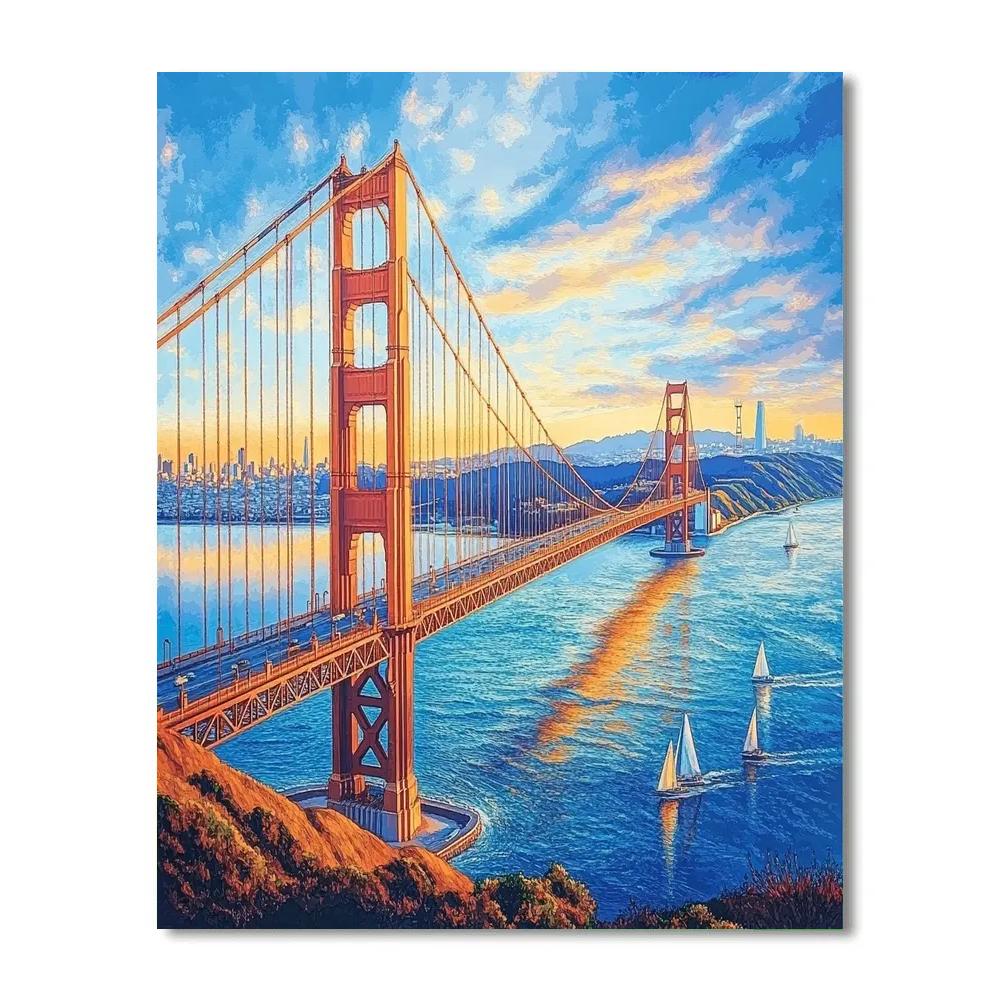 Golden Gate Bridge At Sunrise San Francisco United States painting number kit