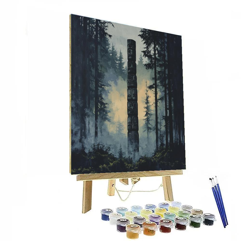Emily Carr Inspired Totem Echoes In Foggy Rainforest Numbered painting kits