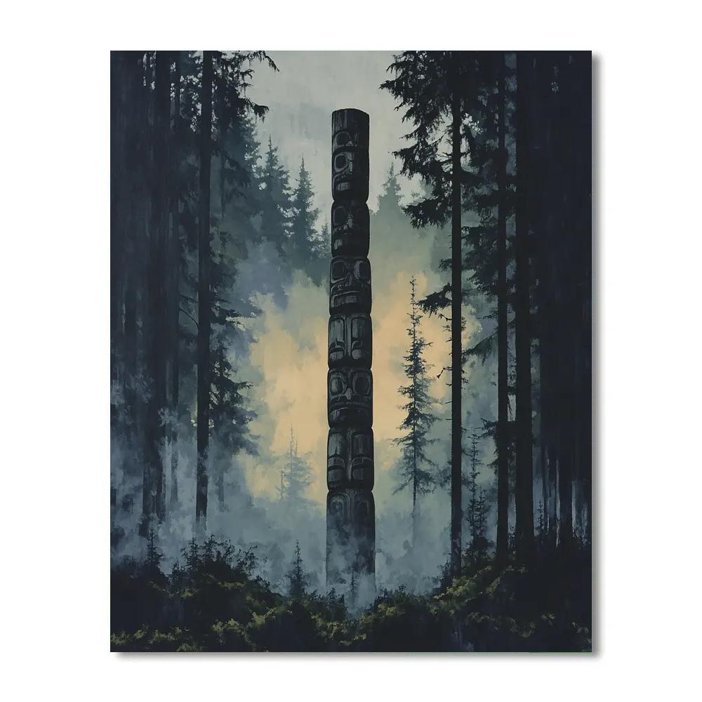 Emily Carr Inspired Totem Echoes In Foggy Rainforest Numbered painting kits