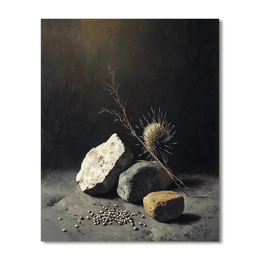 Francisco Goya Inspired Still Life Of Weathered Stones And Withered Thistle Paint by numbers kits