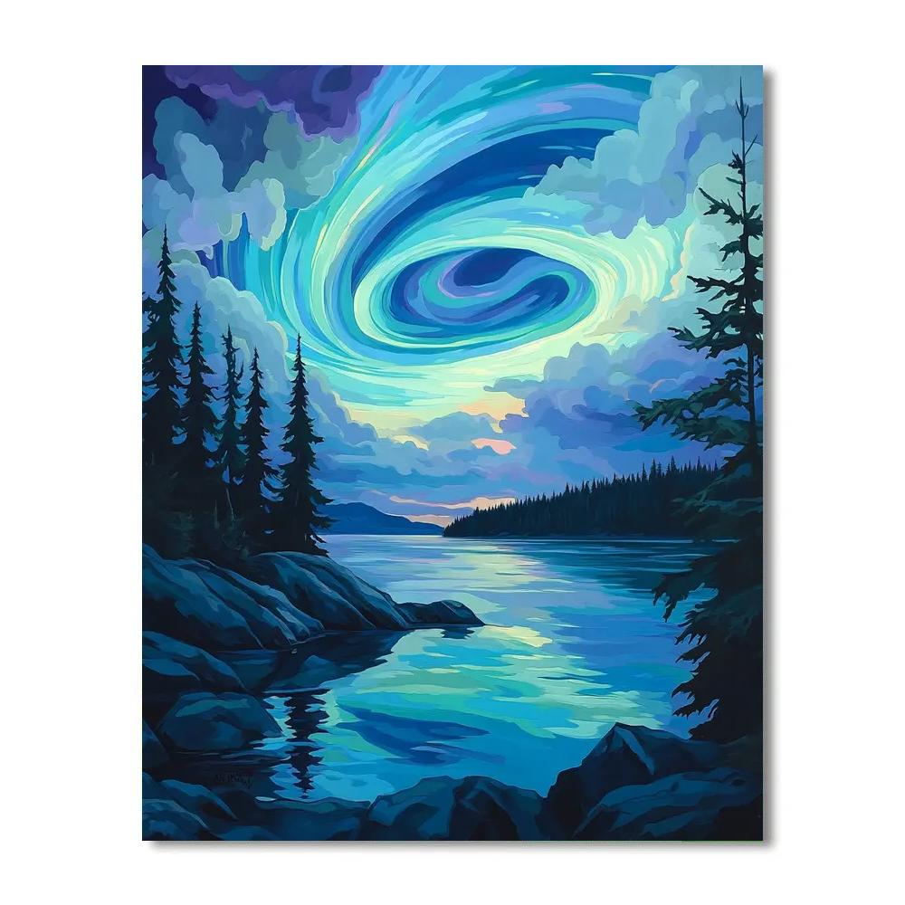 Frederick Varley Inspired Aurora Over Slate Lake Numbered painting kits