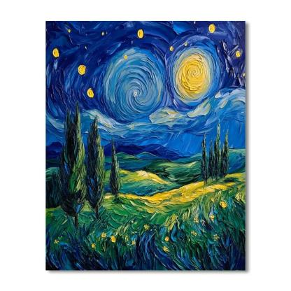 Van Gogh Inspired Starry Countryside Number painting