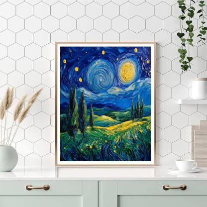 Van Gogh Inspired Starry Countryside Number painting