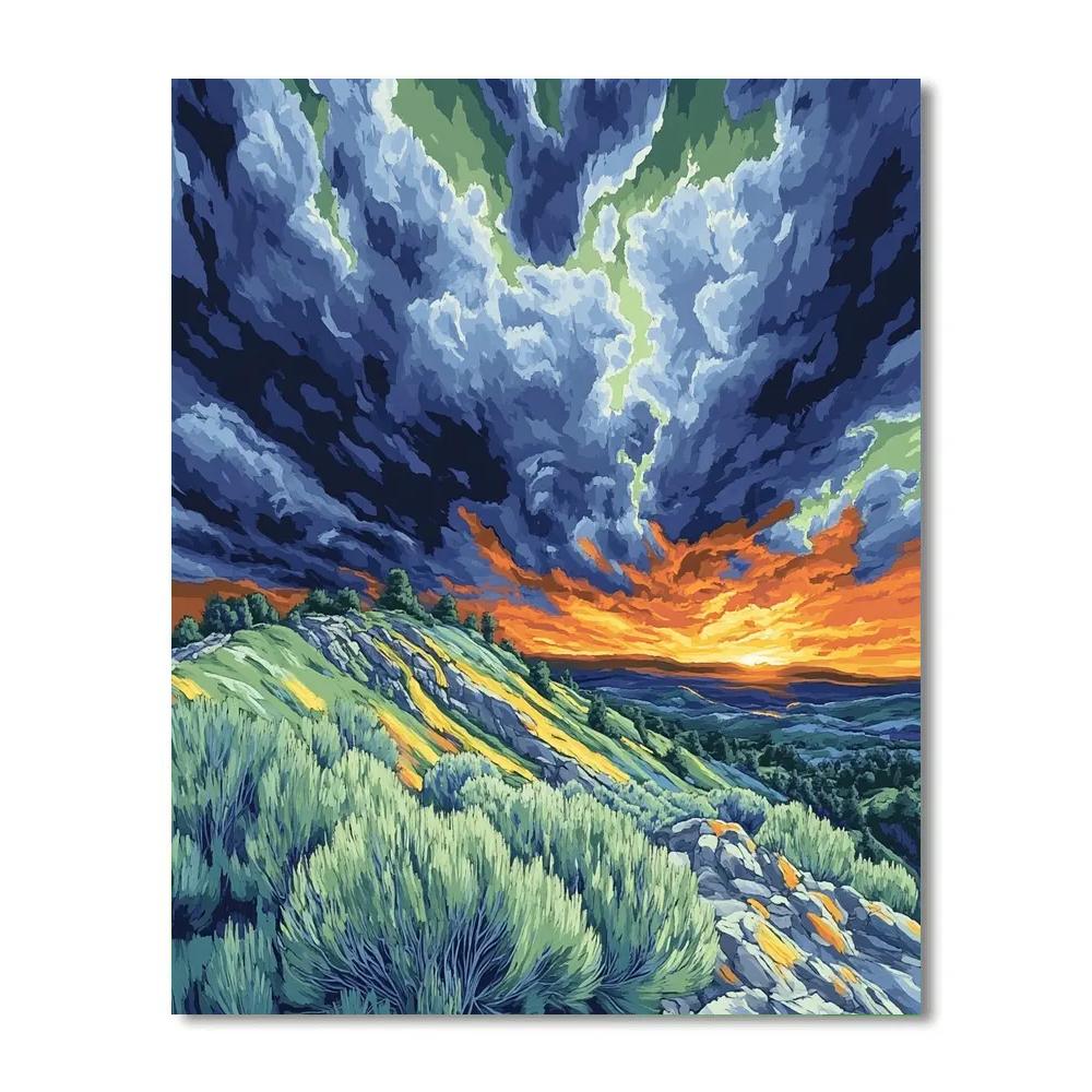 Frederick Varley Inspired Citron Storm Over Wind Carved Ridge paint by color