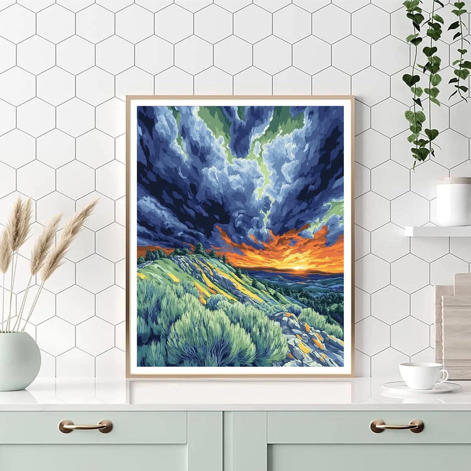 Frederick Varley Inspired Citron Storm Over Wind Carved Ridge paint by color