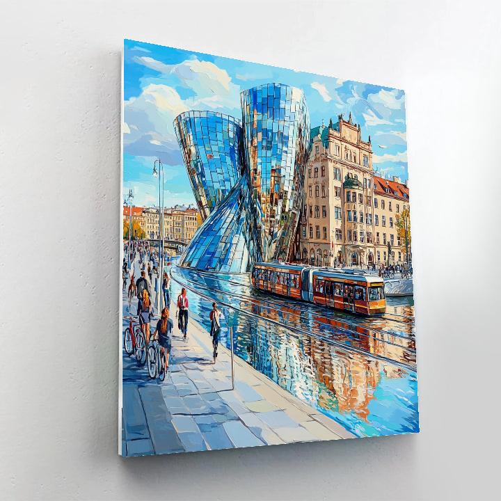 Dancing House Reflections Prague Czech Republic Numbered painting kits