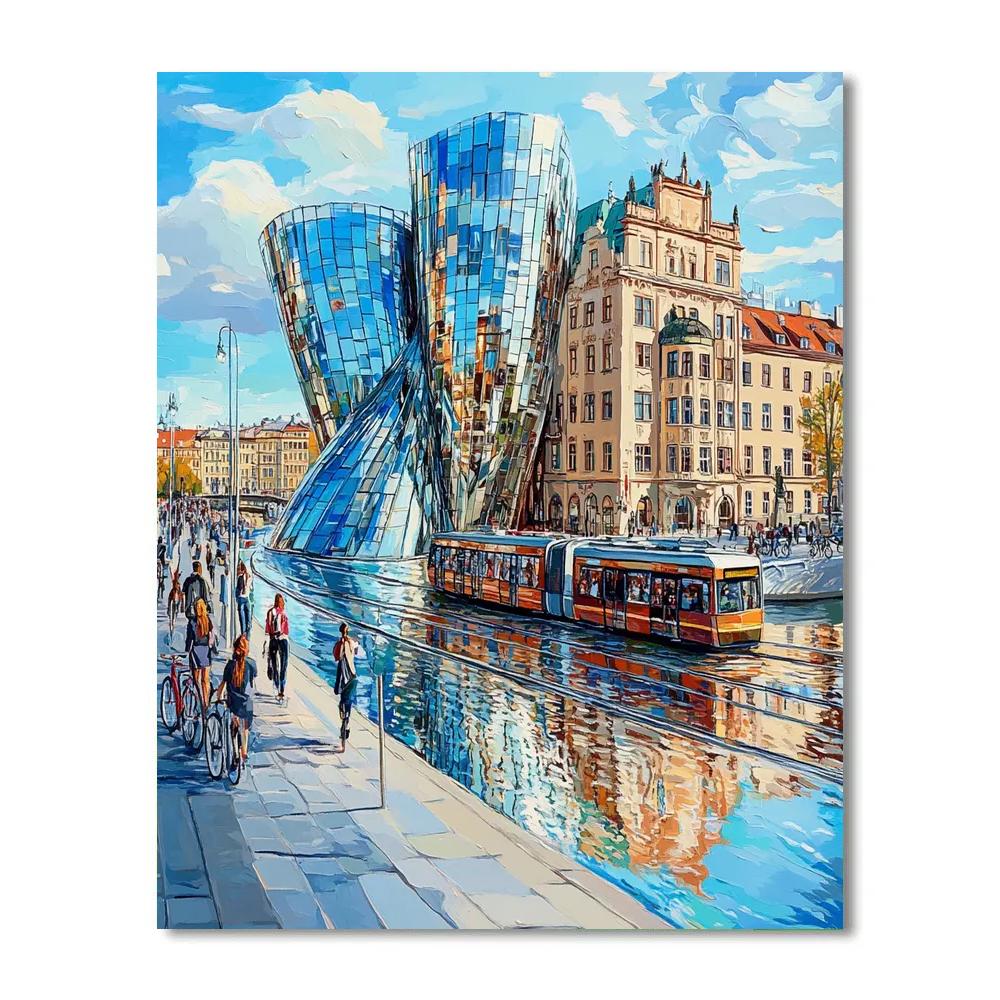 Dancing House Reflections Prague Czech Republic Numbered painting kits