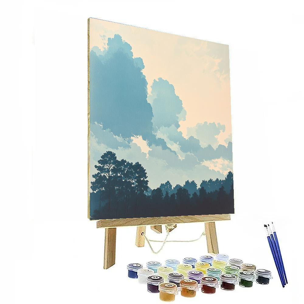 Hiroshige Inspired Luminous Rainfront Over Silent Pines Paint by numbers kits