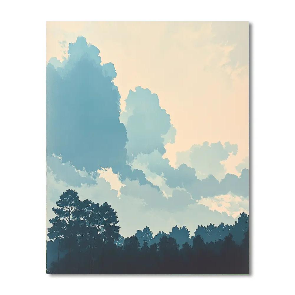 Hiroshige Inspired Luminous Rainfront Over Silent Pines Paint by numbers kits