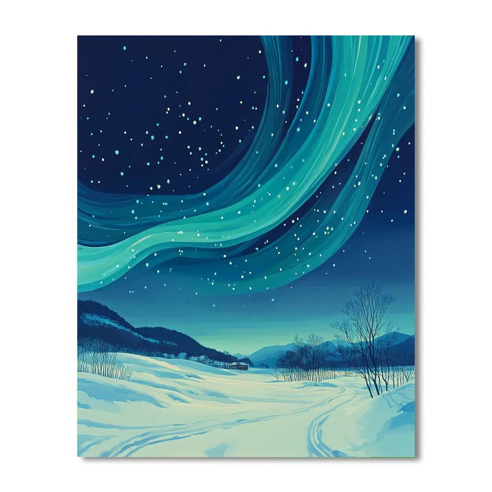 Hiroshige Inspired Aurora Snowfall Reverie painting number kit