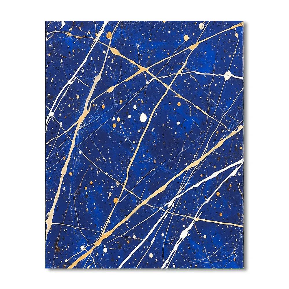 Jackson Pollock Inspired Monsoon Pressure Field In Ochre And Cobalt painting number kit