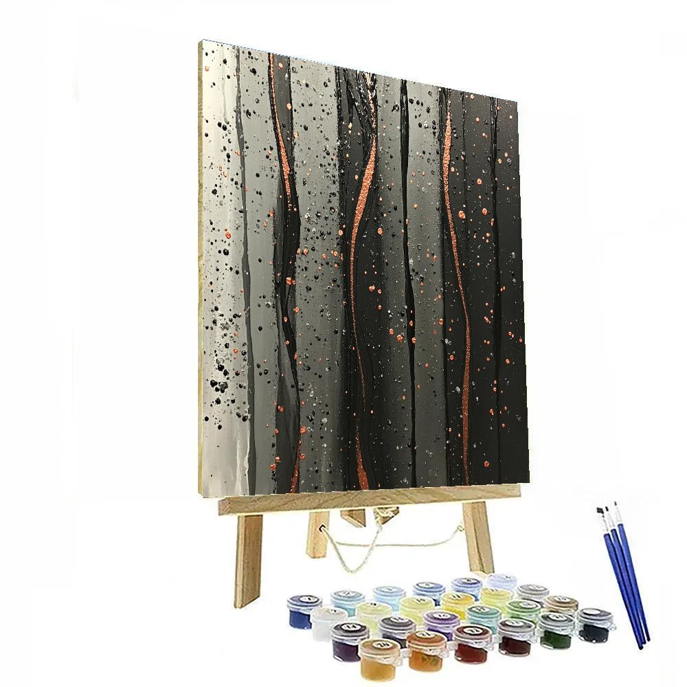 Jackson Pollock Inspired Volcanic Ashfall Rhythm With Black Copper Glints Painting by numbers kit