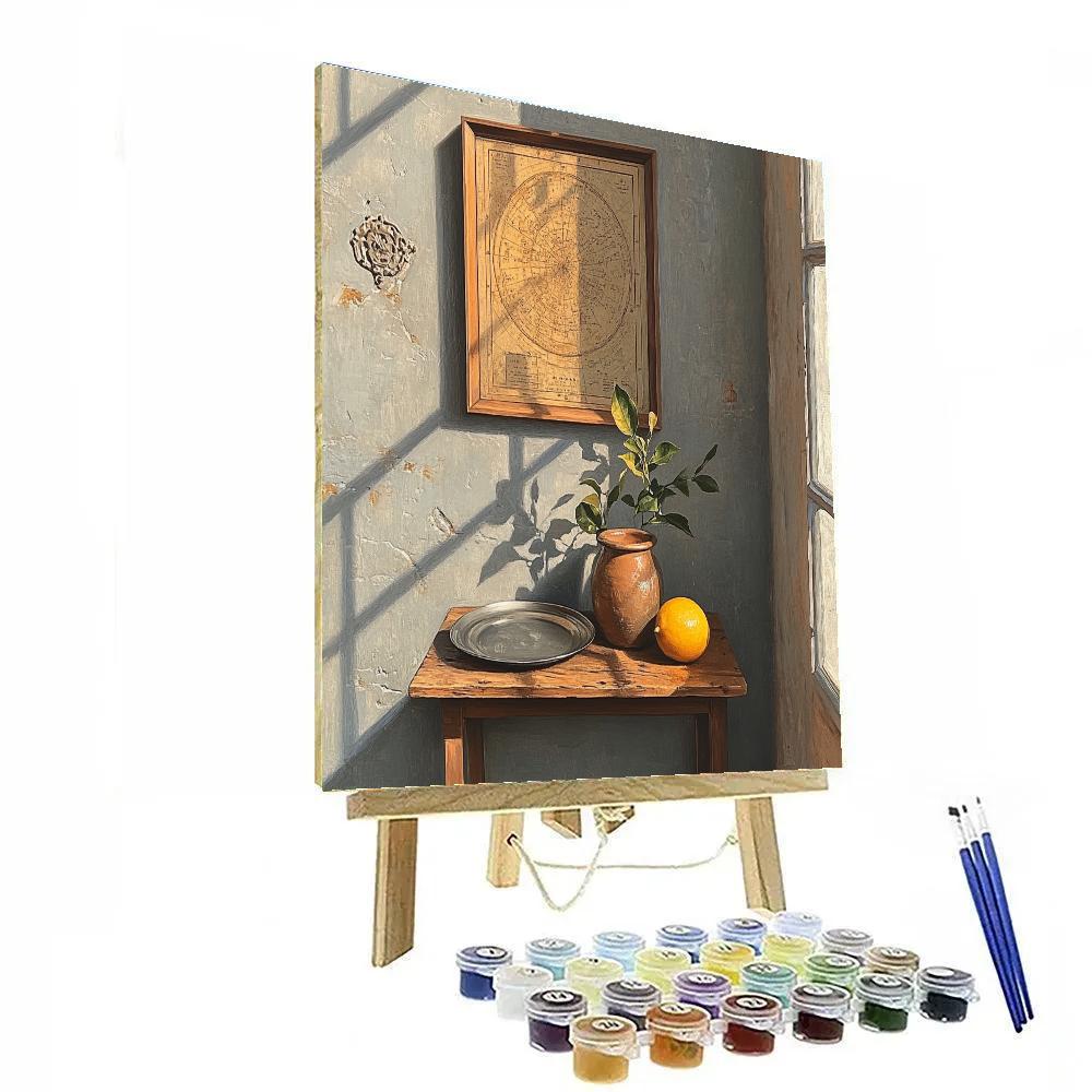 Johannes Vermeer Inspired Lapis Map Wall And Sunlit Pewter DIY paint by numbers