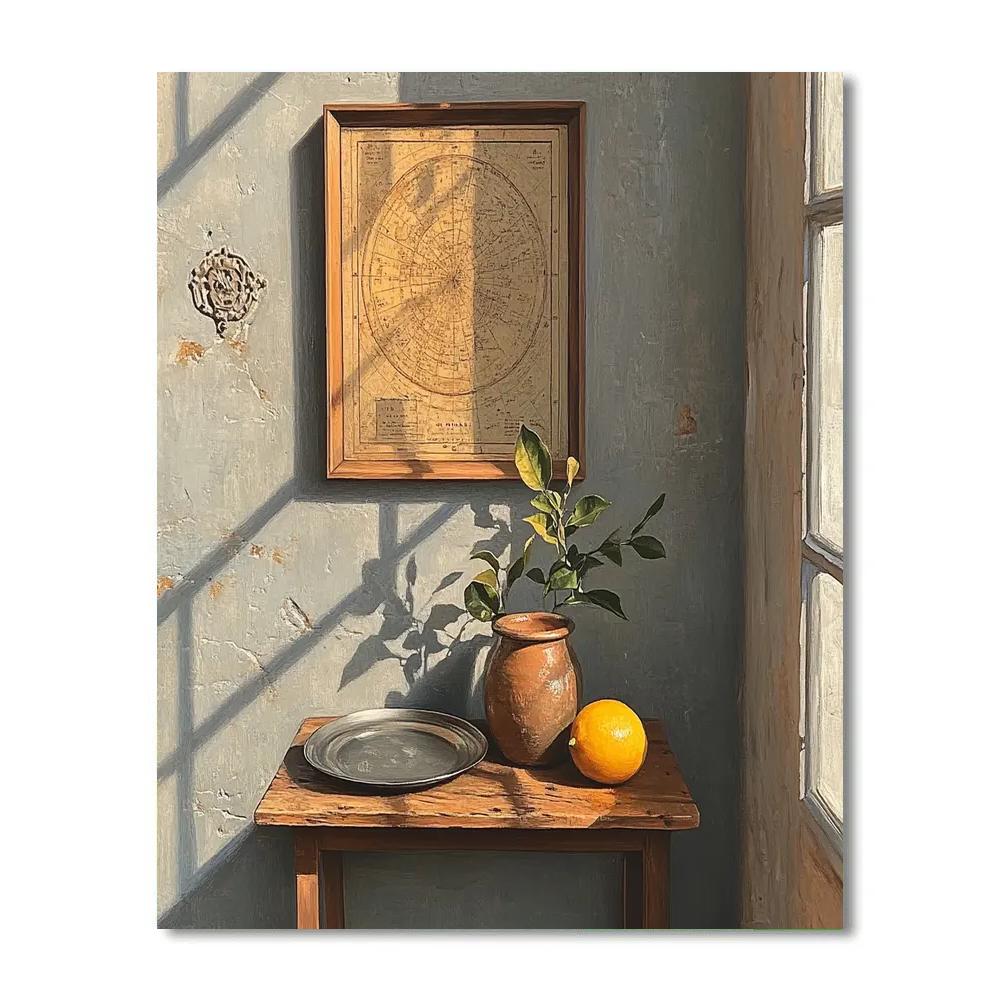 Johannes Vermeer Inspired Lapis Map Wall And Sunlit Pewter DIY paint by numbers