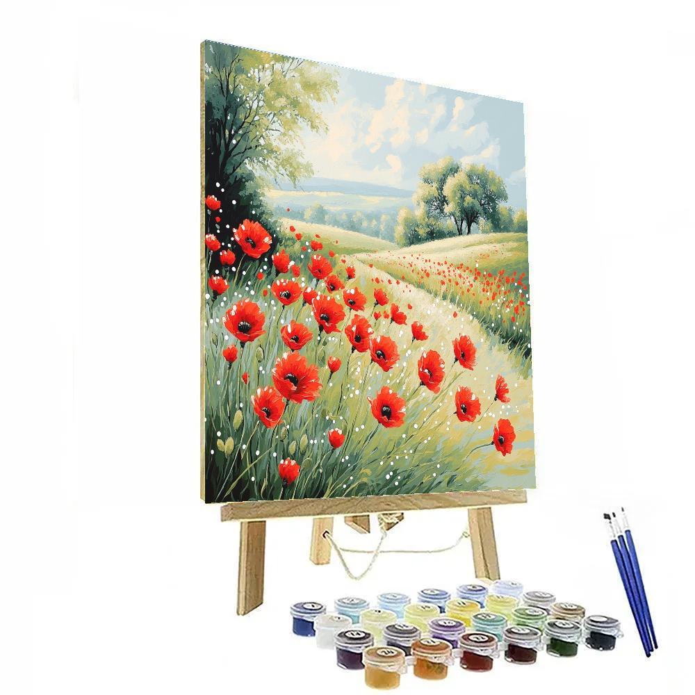 Claude Monet Inspired Meadow Poppies In Sun Haze Paint by numbers art