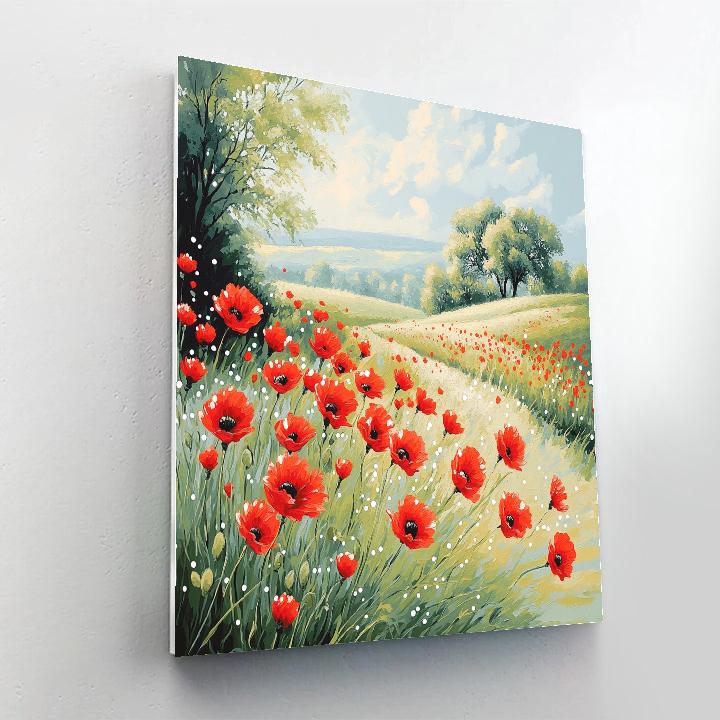 Claude Monet Inspired Meadow Poppies In Sun Haze Paint by numbers art