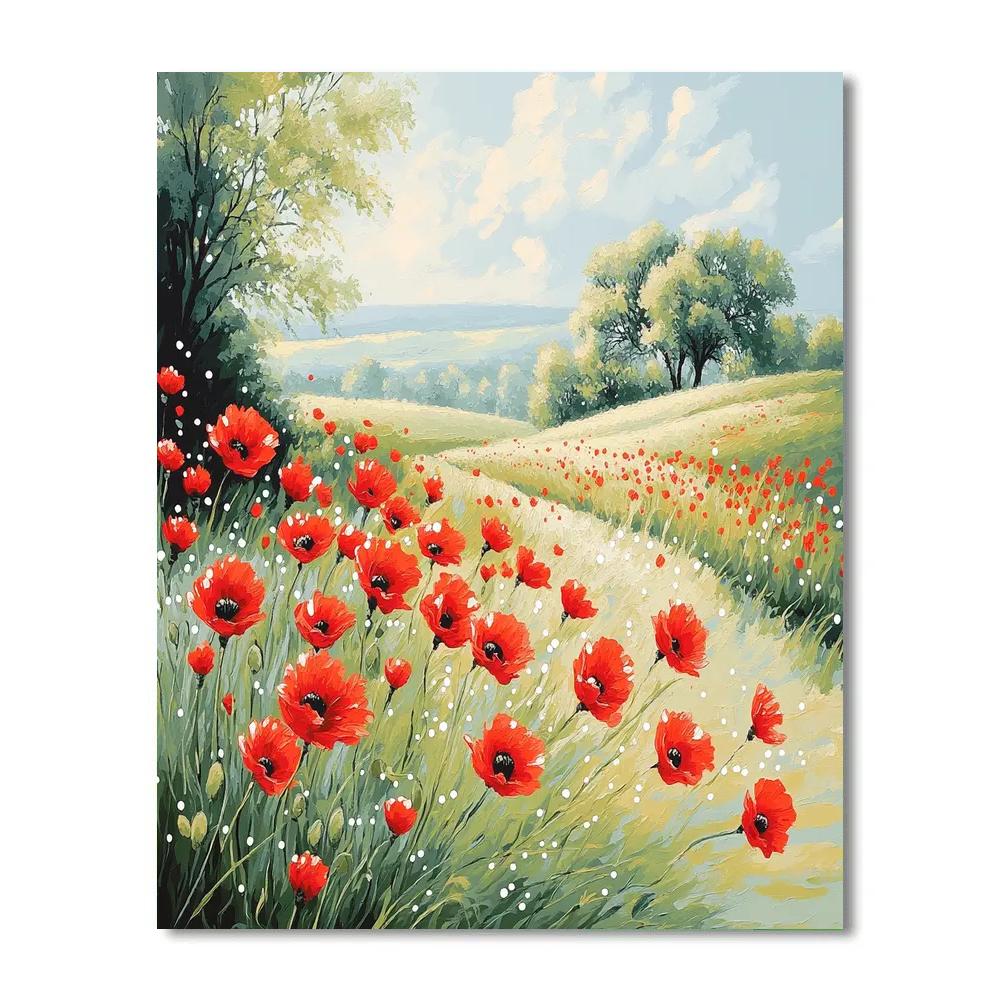 Claude Monet Inspired Meadow Poppies In Sun Haze Paint by numbers art