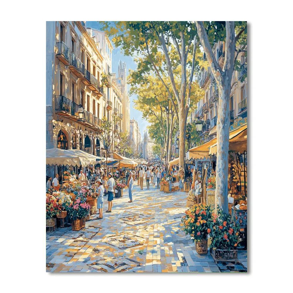 La Rambla Street Life Barcelona Spain DIY paint by numbers