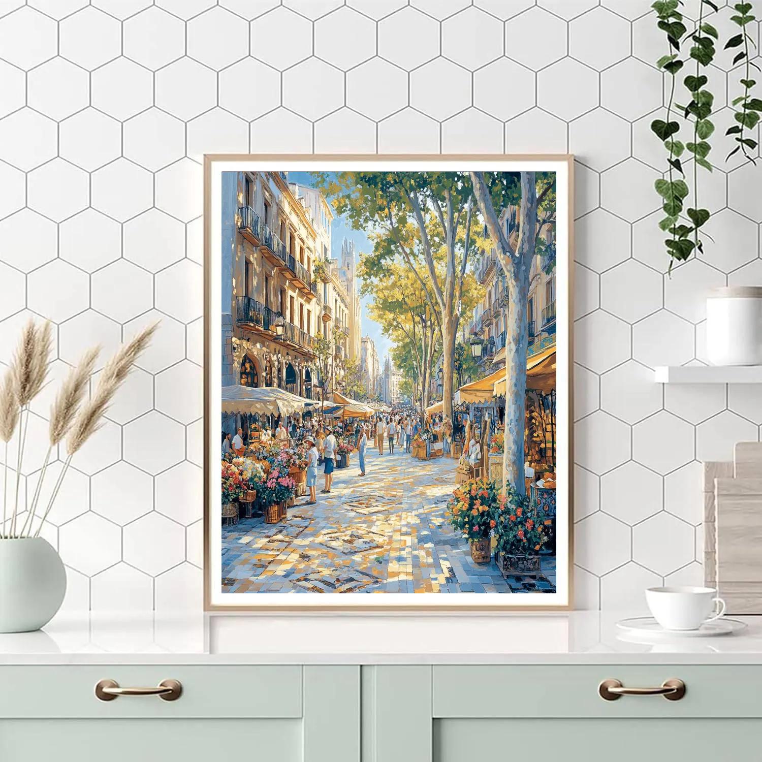 La Rambla Street Life Barcelona Spain DIY paint by numbers