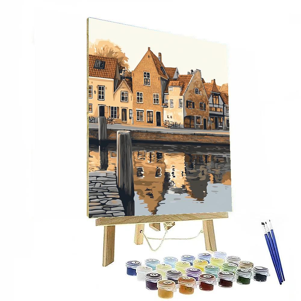 Johannes Vermeer Inspired Golden Canal Reflection At Dusk DIY paint by numbers