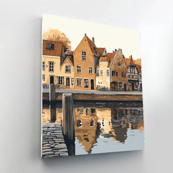 Johannes Vermeer Inspired Golden Canal Reflection At Dusk DIY paint by numbers