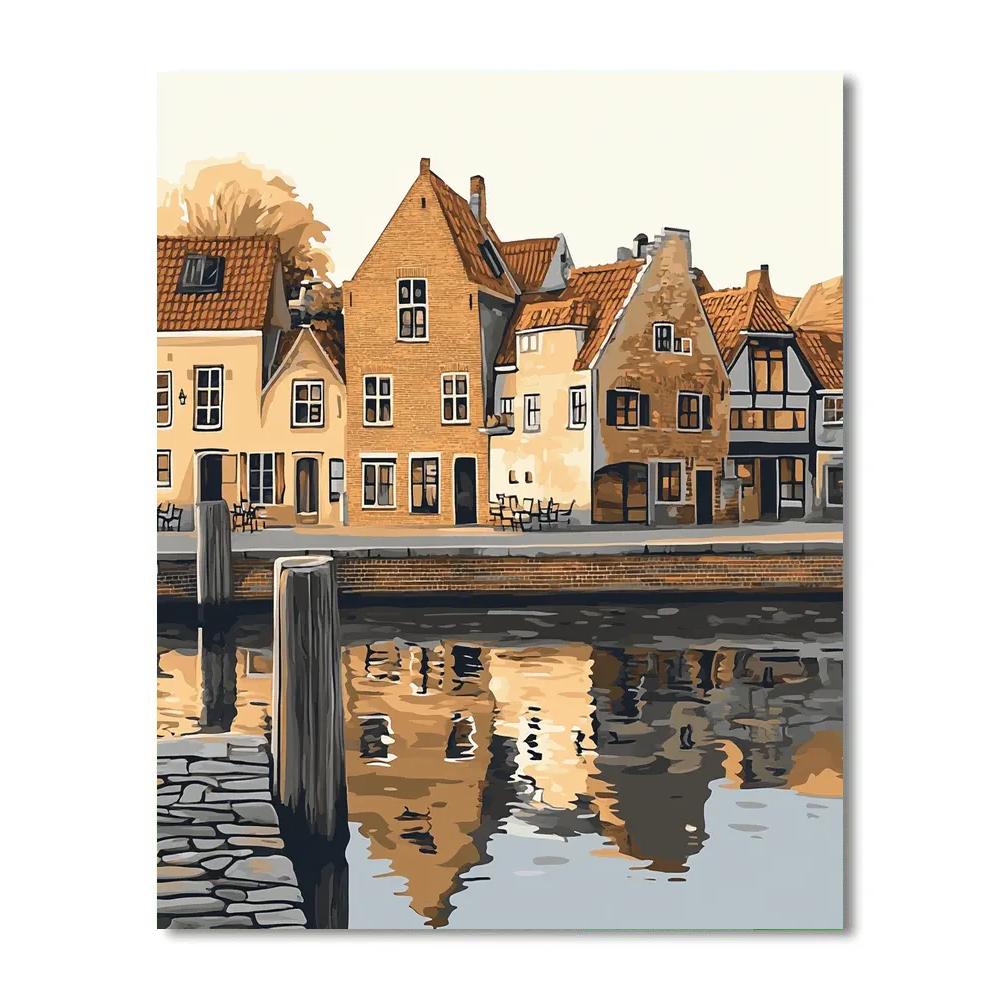 Johannes Vermeer Inspired Golden Canal Reflection At Dusk DIY paint by numbers