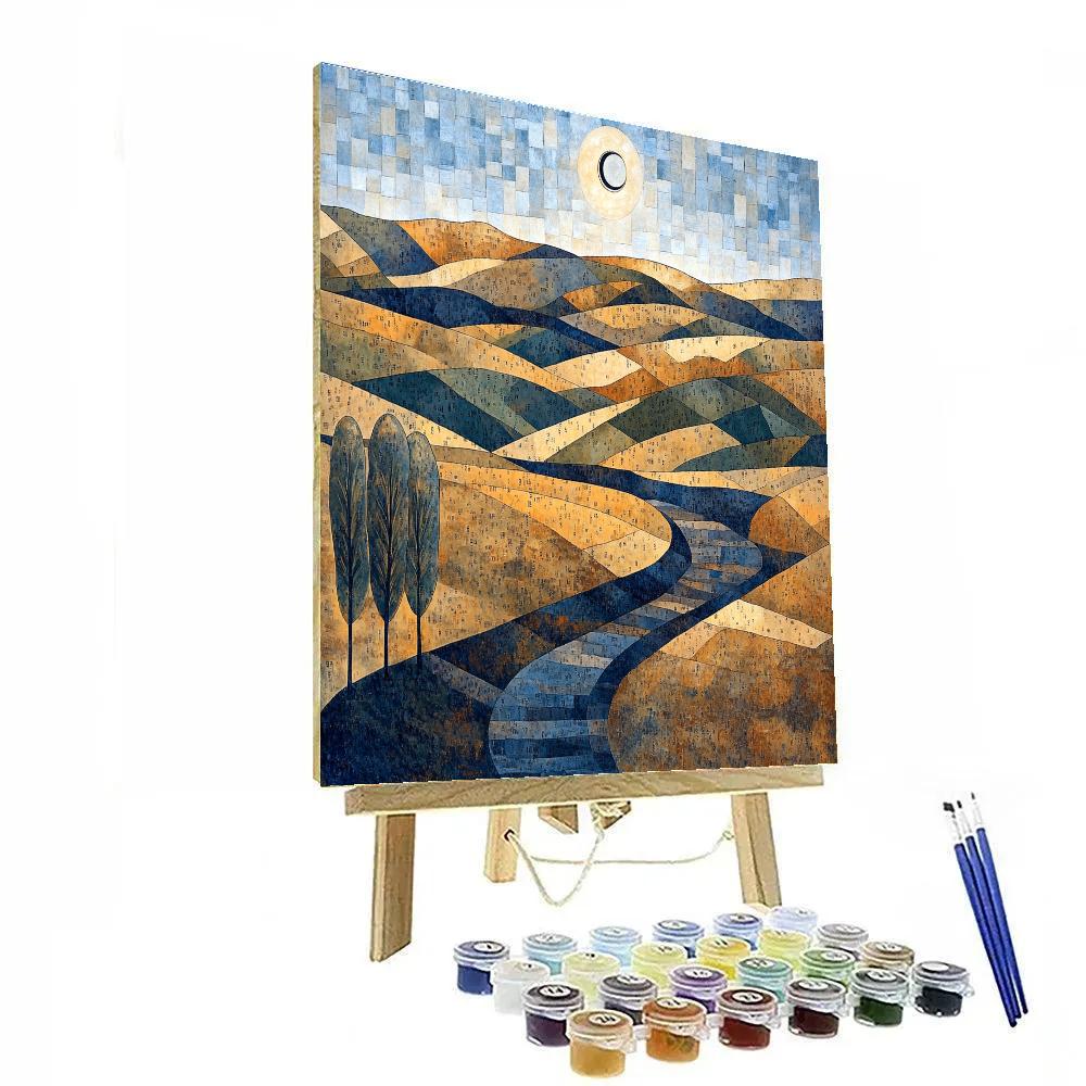 Pablo Picasso Inspired Cubist Eclipse Over Terraced Hills painting number kit