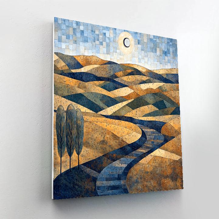 Pablo Picasso Inspired Cubist Eclipse Over Terraced Hills painting number kit