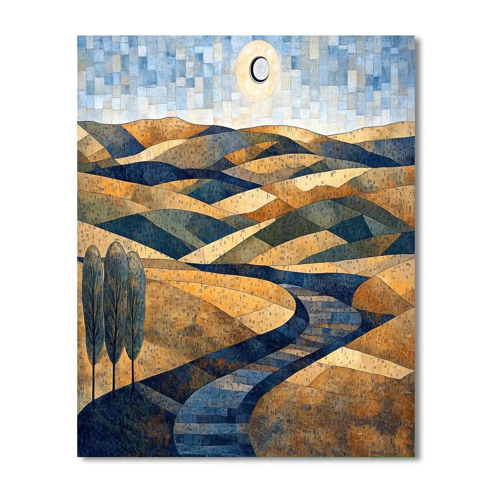 Pablo Picasso Inspired Cubist Eclipse Over Terraced Hills painting number kit