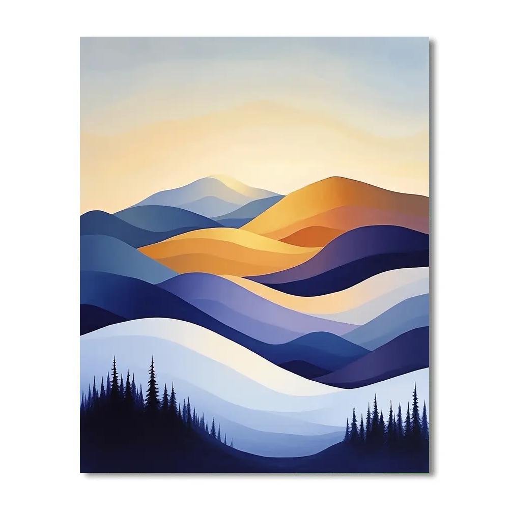 Lawren Harris Inspired Ochre Dawn Over Geometric Tundra Hills Paint by numbers art
