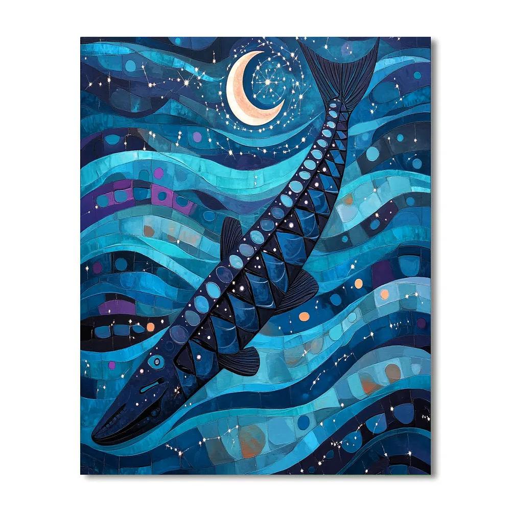 Norval Morrisseau Inspired Constellation Sturgeon And Moonlit Rapids Paint by numbers kits