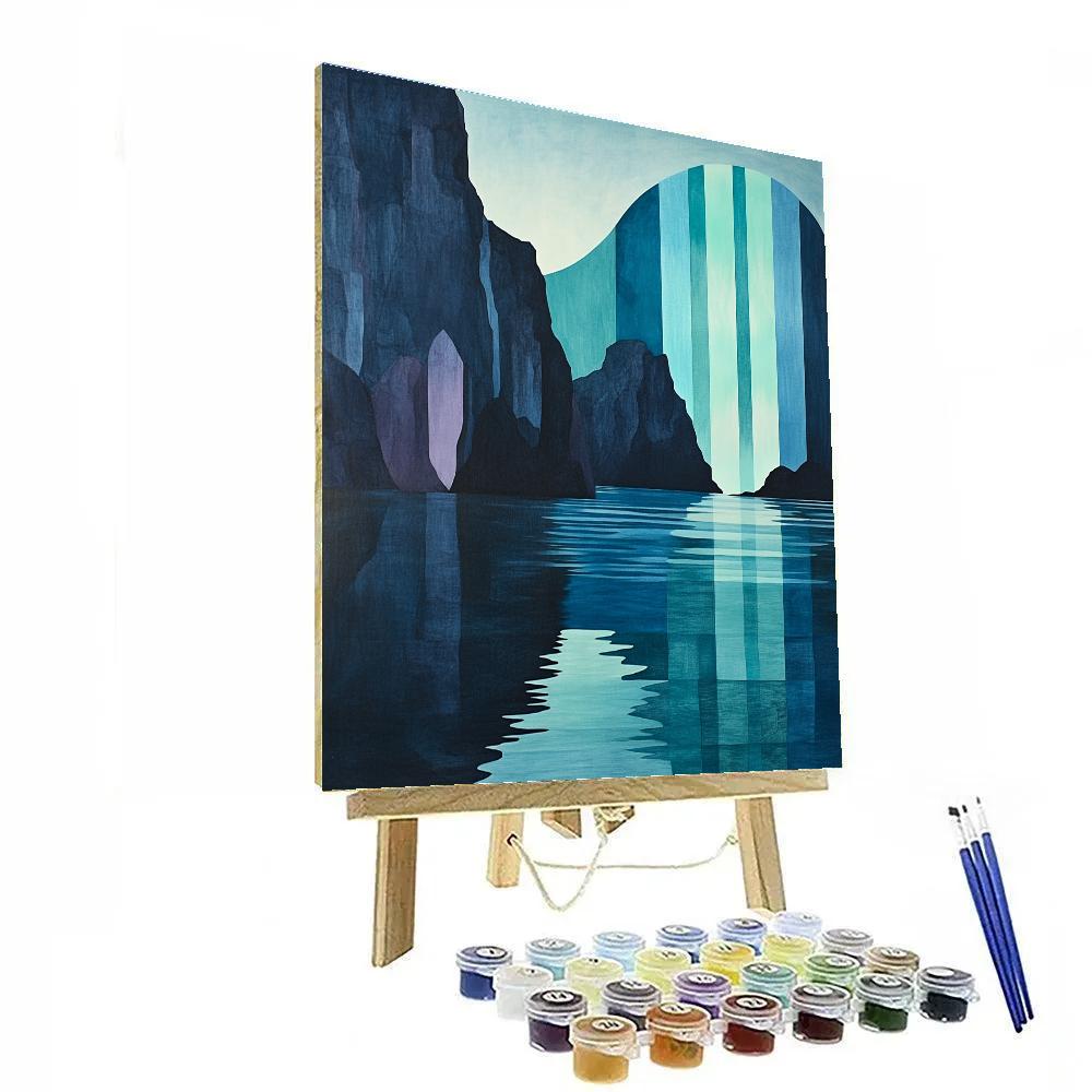 Pablo Picasso Inspired Geometric Aurora Above Basalt Cliffs paint by number