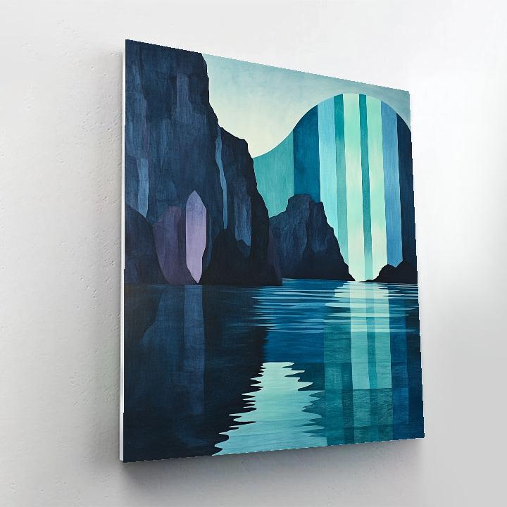 Pablo Picasso Inspired Geometric Aurora Above Basalt Cliffs paint by number