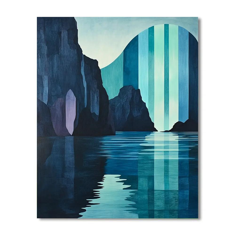 Pablo Picasso Inspired Geometric Aurora Above Basalt Cliffs paint by number