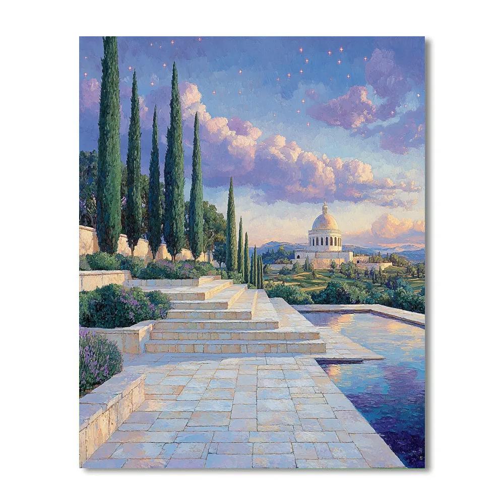 Raphael Inspired Temple Terrace Beneath Quiet Constellation Sky Paint by numbers kits