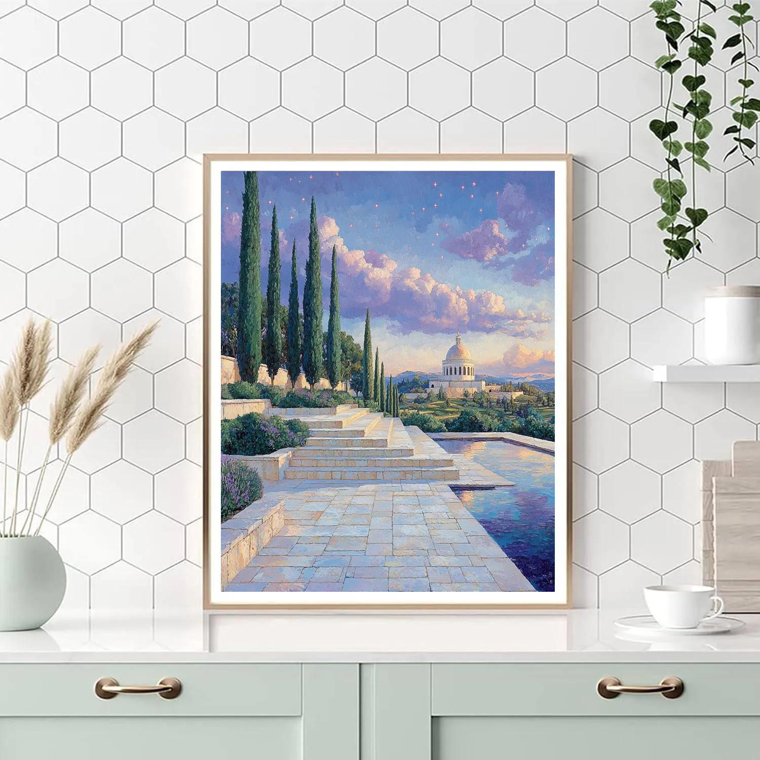 Raphael Inspired Temple Terrace Beneath Quiet Constellation Sky Paint by numbers kits