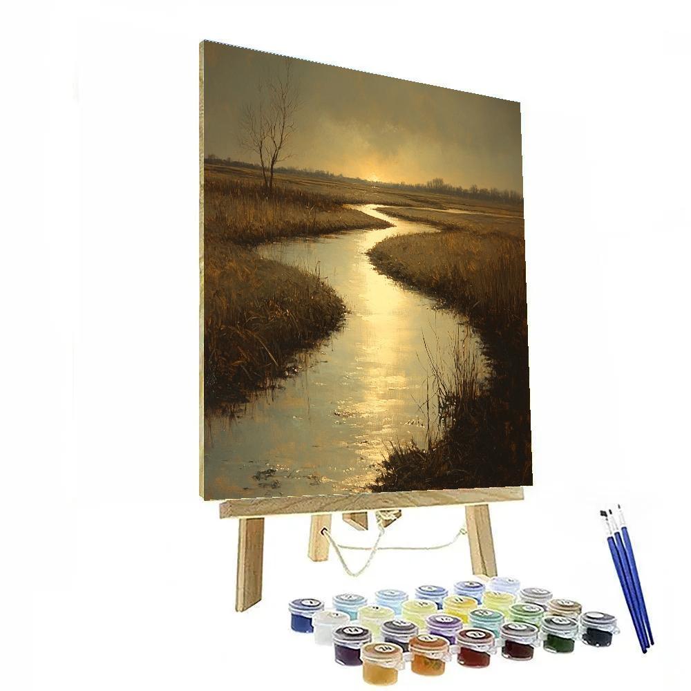 Rembrandt Inspired River Bend Under Fallen Sunbeam Paint by numbers art