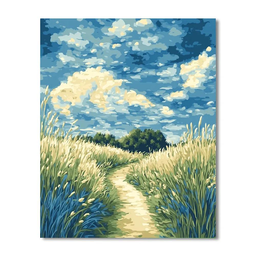 Claude Monet Inspired Field Path Under Blue Sky DIY paint by numbers