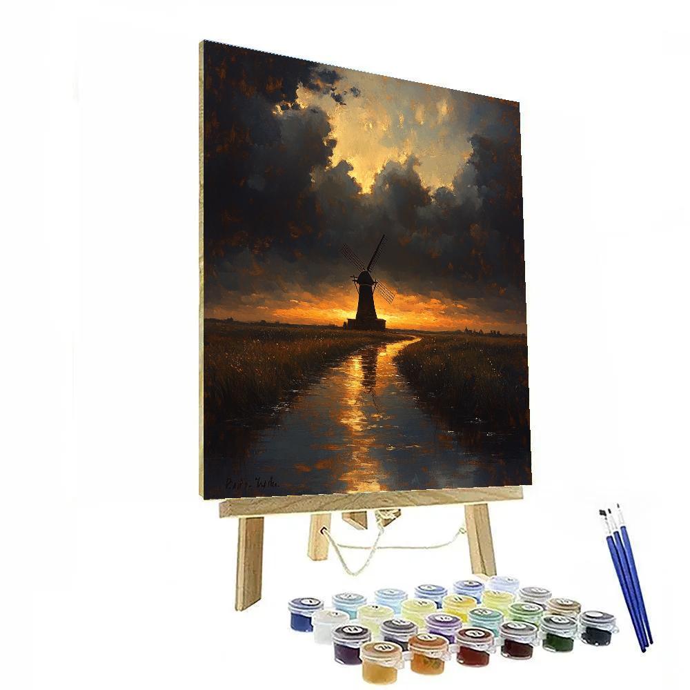Rembrandt Inspired Windmill Silhouette With Ember Horizon Number painting