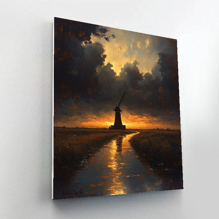 Rembrandt Inspired Windmill Silhouette With Ember Horizon Number painting