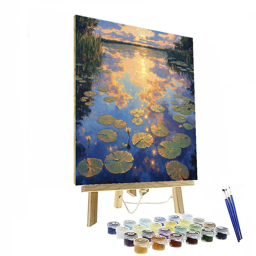 Claude Monet Inspired Water Surface Skies At Dusk paint by numbers