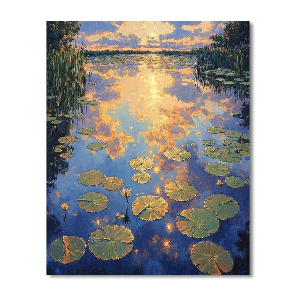 Claude Monet Inspired Water Surface Skies At Dusk paint by numbers