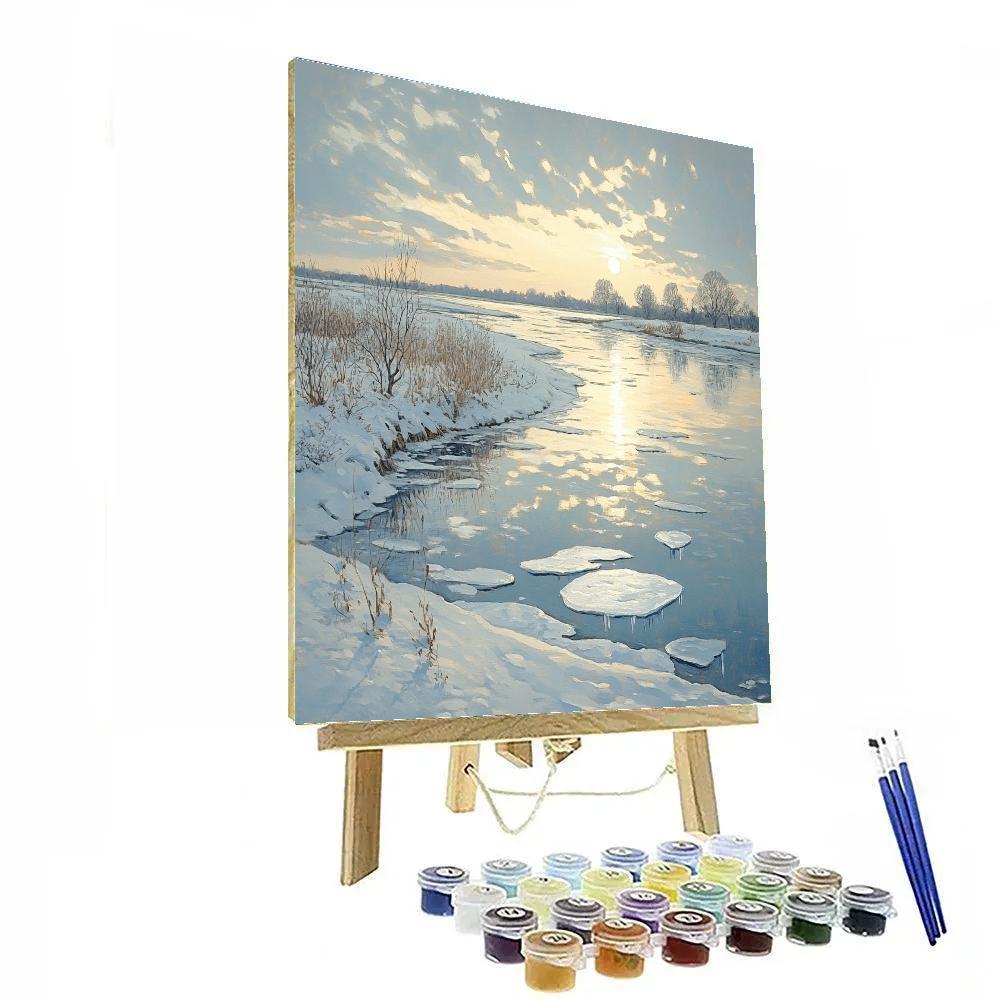 Claude Monet Inspired Winter River Pale Sun Painting by numbers kit