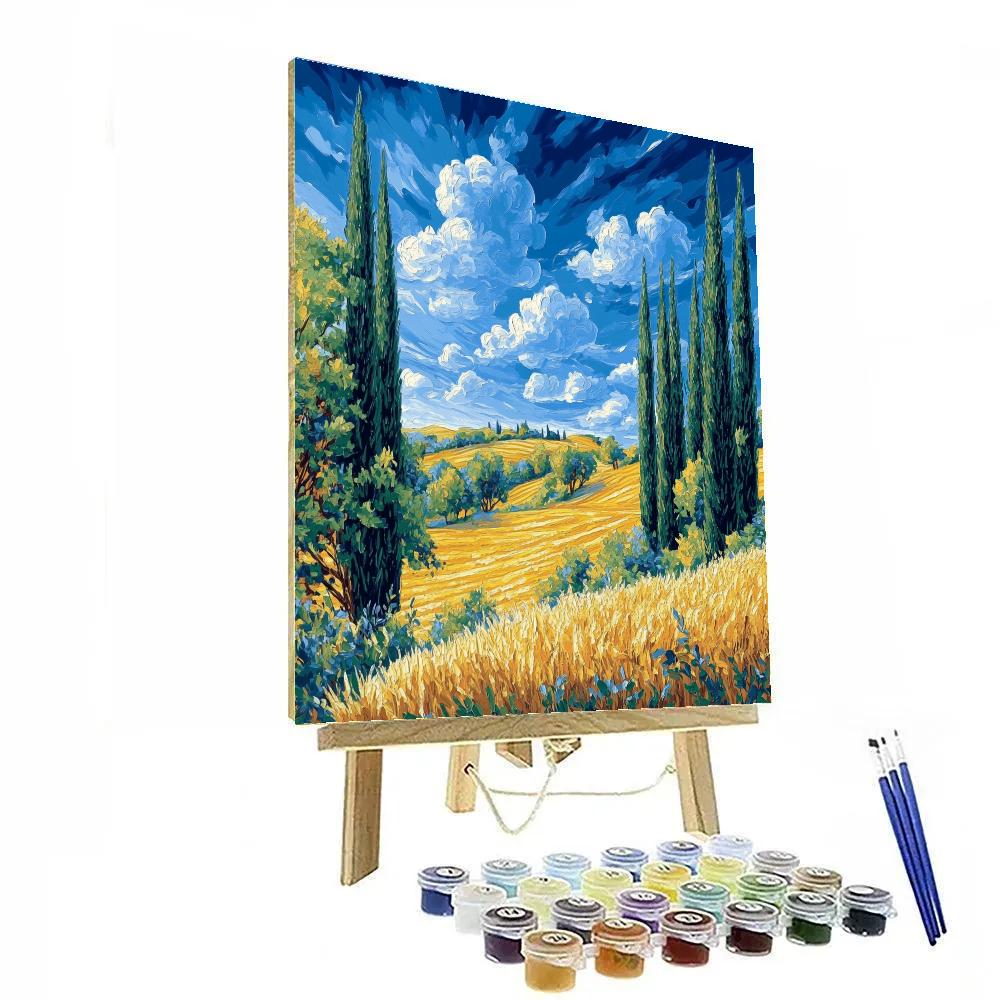 Claude Monet Inspired Cypress And Wheat In Glow Paint by numbers art