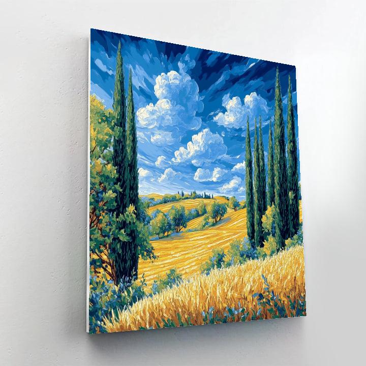 Claude Monet Inspired Cypress And Wheat In Glow Paint by numbers art