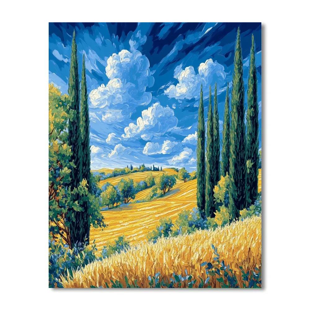 Claude Monet Inspired Cypress And Wheat In Glow Paint by numbers art