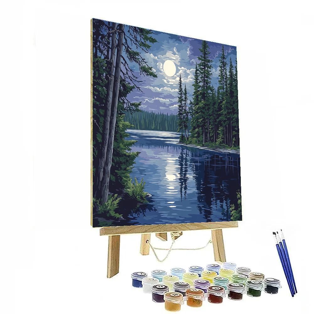 J. E. H. MacDonald Inspired Moonlit Pines Around Quiet Lake Number painting