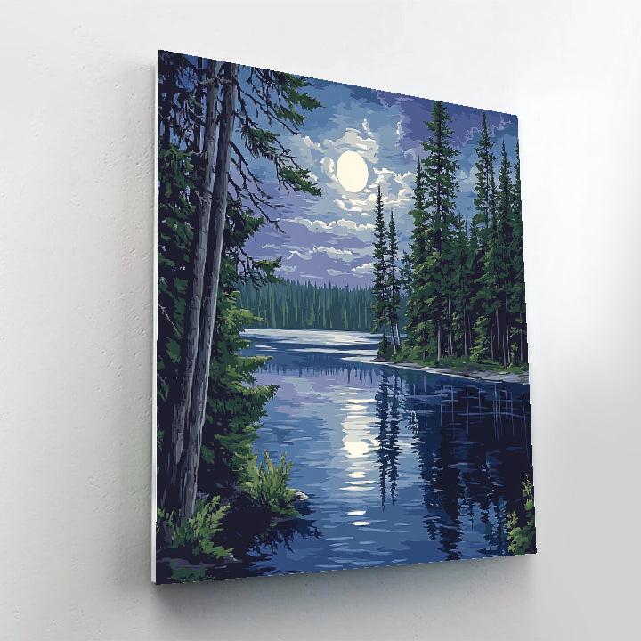 J. E. H. MacDonald Inspired Moonlit Pines Around Quiet Lake Number painting
