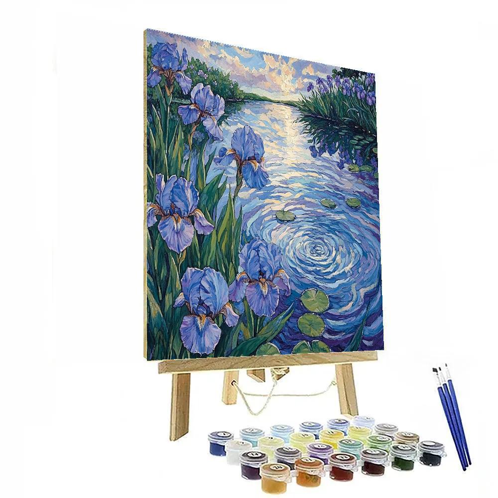 Claude Monet Inspired Garden Iris Beside Water Numbered painting kits