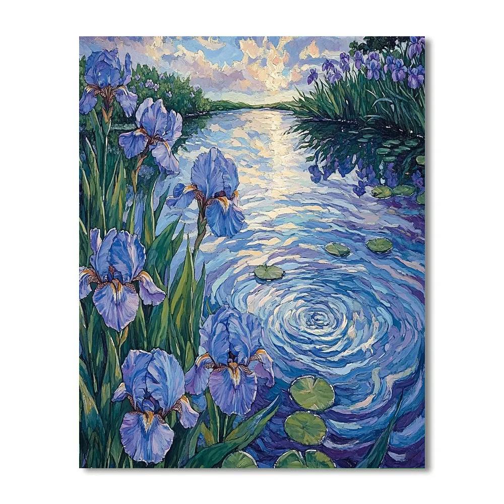 Claude Monet Inspired Garden Iris Beside Water Numbered painting kits